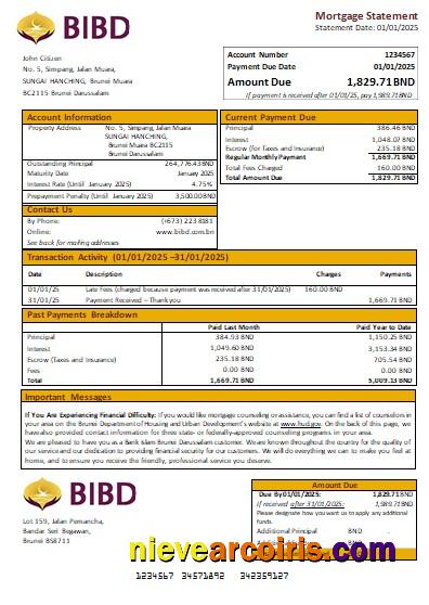 Brunei Bank Islam Brunei Darussalam bank mortgage statement
